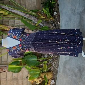 Johnny Was Gray Floral embroidered Sabine dress Extra Small